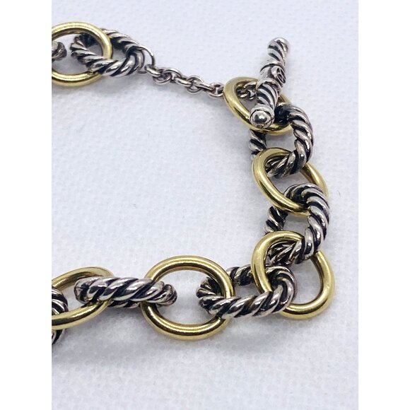 David Yurman 18K 750 925 Sterling Silver Oval Link Toggle Bracelet - Picture 2 of 12